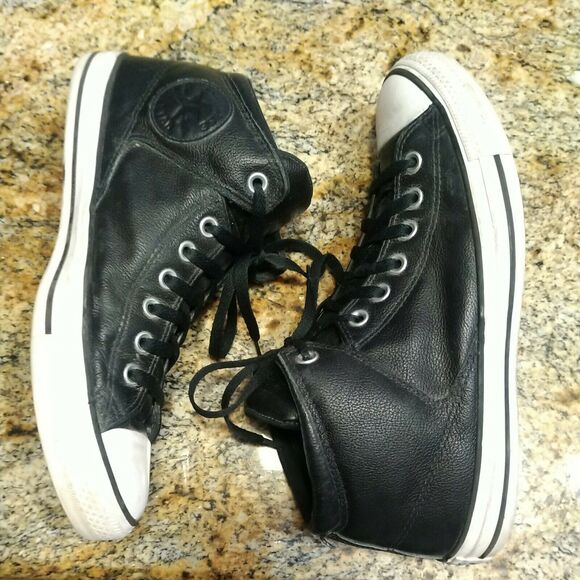 Rare Black Chuck Taylor All Star Converse Leather Mid Top Sneakers Mens 10 D - Picture 7 of 12